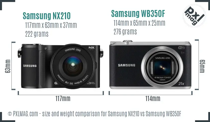 Samsung NX210 vs Samsung WB350F size comparison