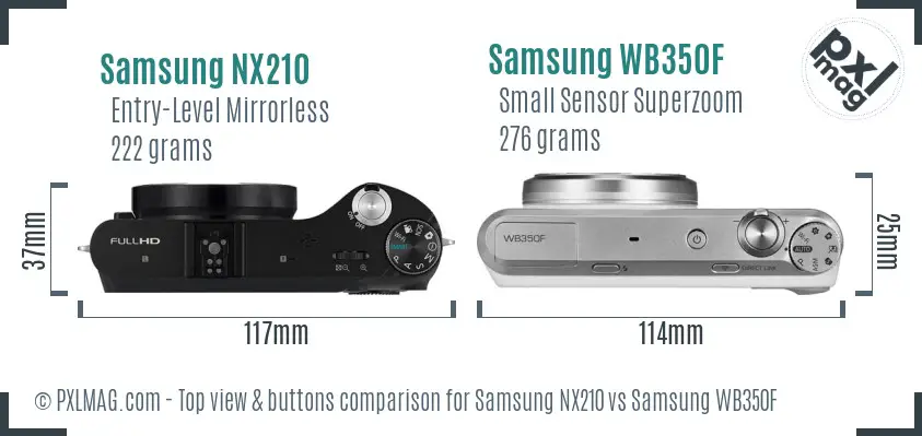 Samsung NX210 vs Samsung WB350F top view buttons comparison