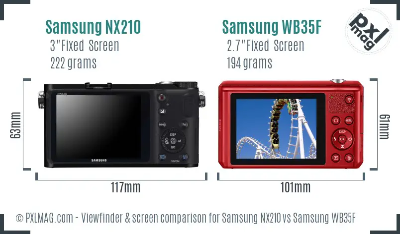 Samsung NX210 vs Samsung WB35F Screen and Viewfinder comparison