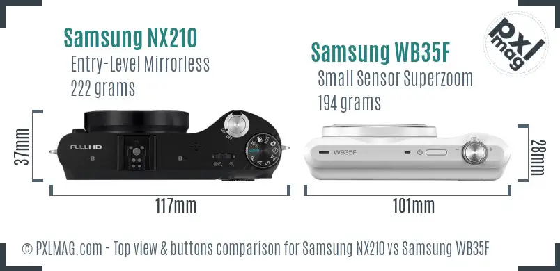 Samsung NX210 vs Samsung WB35F top view buttons comparison
