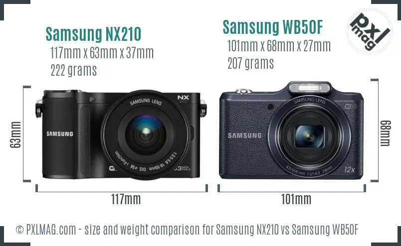 Samsung NX210 vs Samsung WB50F size comparison