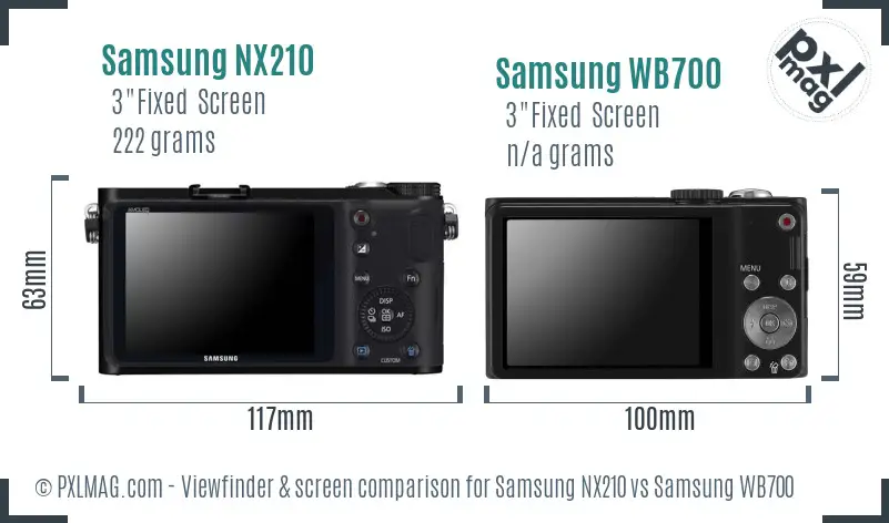 Samsung NX210 vs Samsung WB700 Screen and Viewfinder comparison