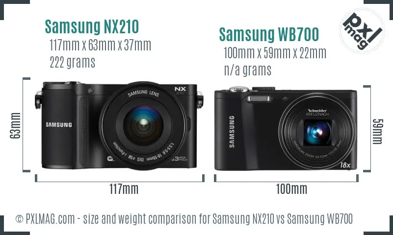 Samsung NX210 vs Samsung WB700 size comparison