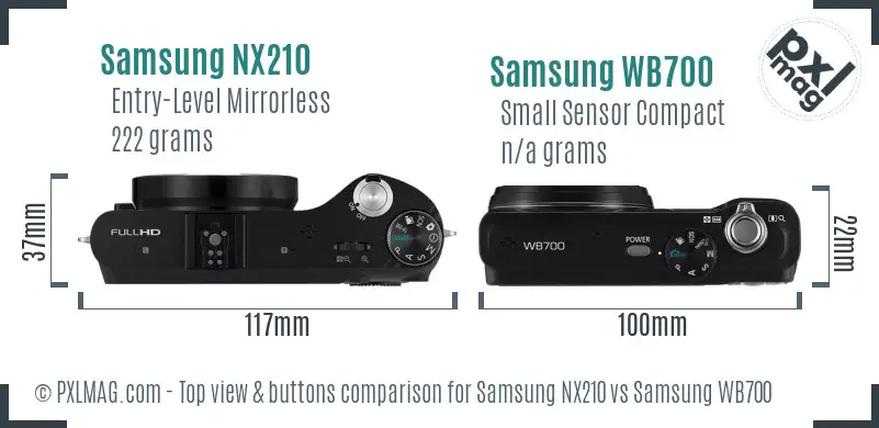 Samsung NX210 vs Samsung WB700 top view buttons comparison