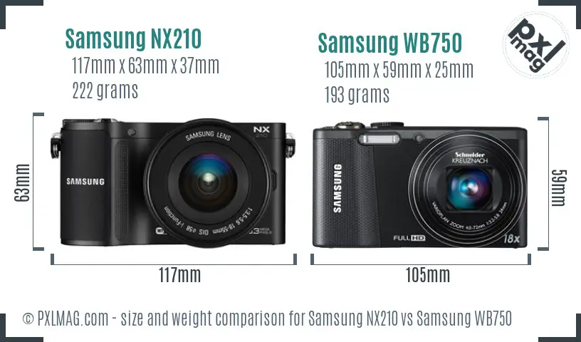 Samsung NX210 vs Samsung WB750 size comparison