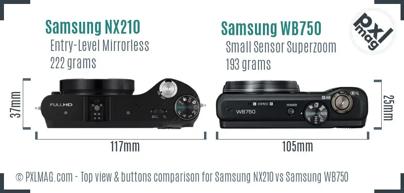 Samsung NX210 vs Samsung WB750 top view buttons comparison
