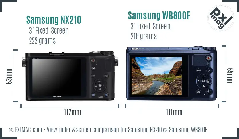 Samsung NX210 vs Samsung WB800F Screen and Viewfinder comparison