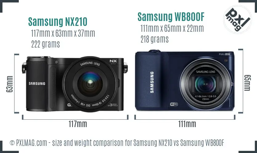 Samsung NX210 vs Samsung WB800F size comparison