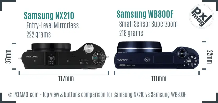 Samsung NX210 vs Samsung WB800F top view buttons comparison