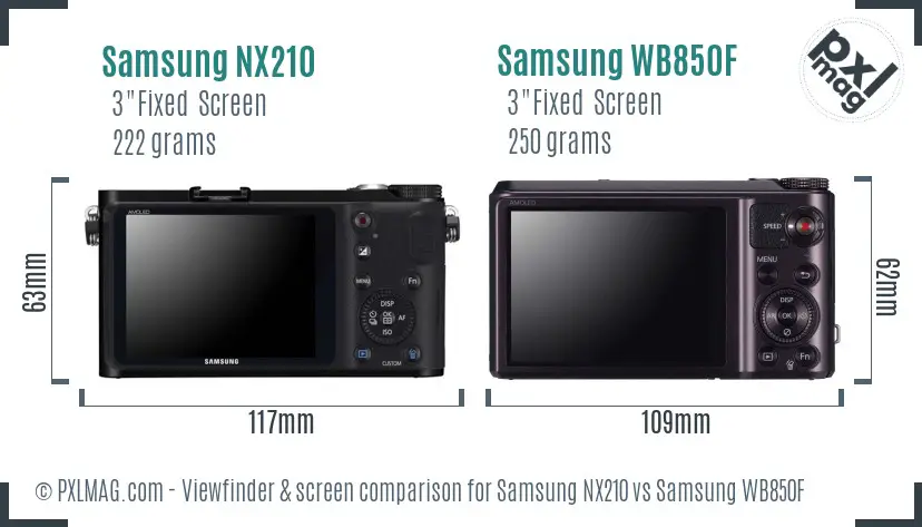 Samsung NX210 vs Samsung WB850F Screen and Viewfinder comparison