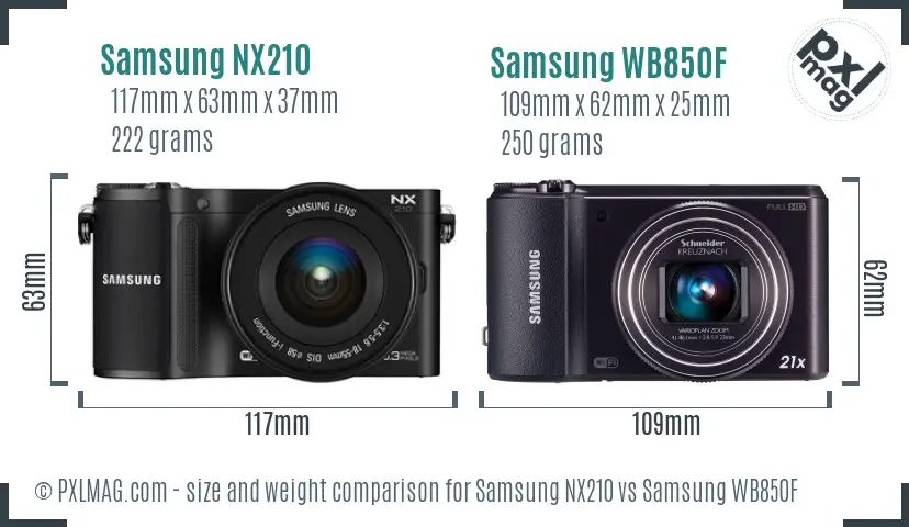 Samsung NX210 vs Samsung WB850F size comparison