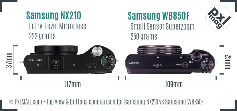 Samsung NX210 vs Samsung WB850F top view buttons comparison