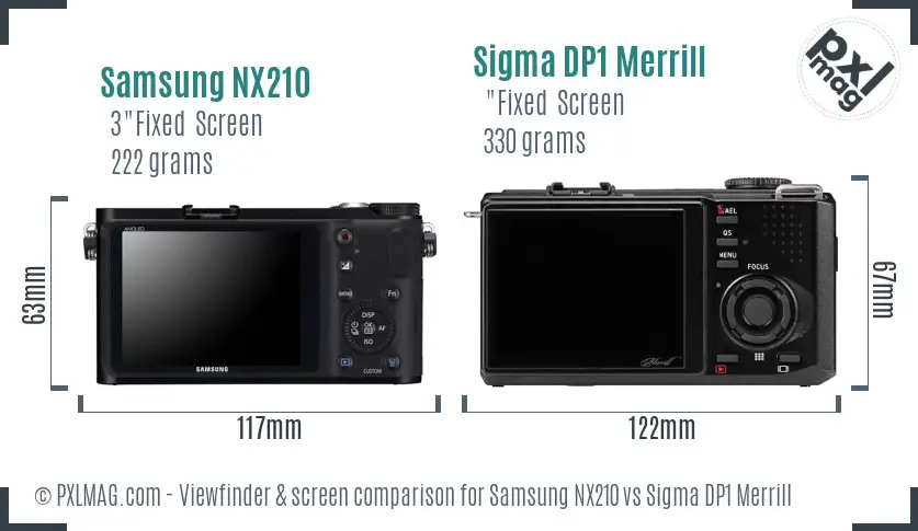 Samsung NX210 vs Sigma DP1 Merrill Screen and Viewfinder comparison