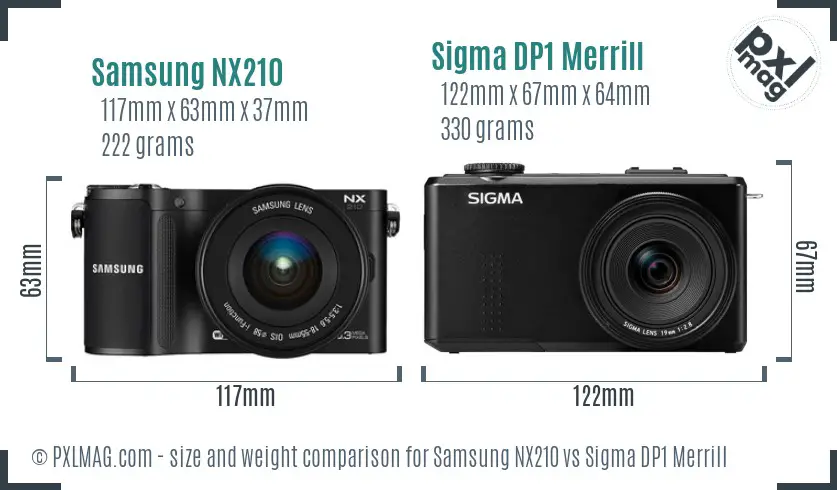 Samsung NX210 vs Sigma DP1 Merrill size comparison