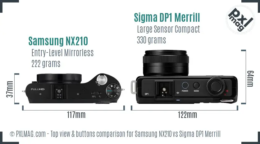 Samsung NX210 vs Sigma DP1 Merrill top view buttons comparison