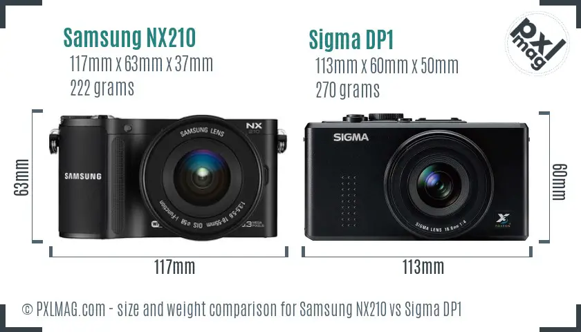 Samsung NX210 vs Sigma DP1 size comparison