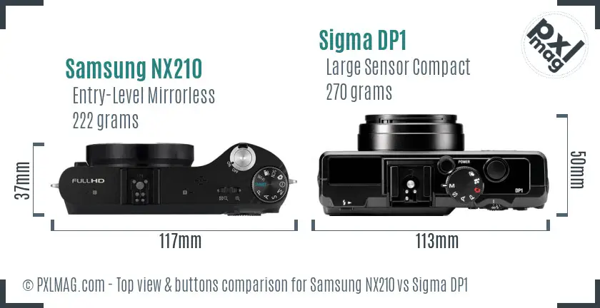 Samsung NX210 vs Sigma DP1 top view buttons comparison