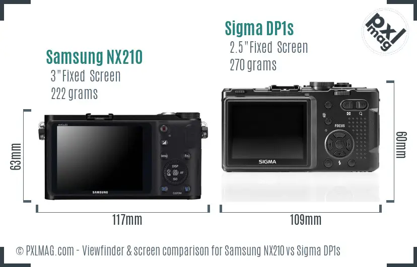 Samsung NX210 vs Sigma DP1s Screen and Viewfinder comparison