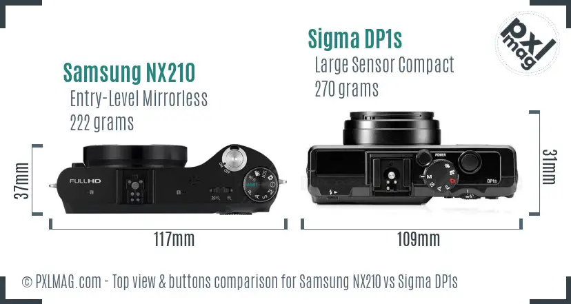 Samsung NX210 vs Sigma DP1s top view buttons comparison