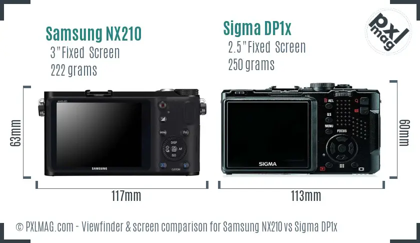 Samsung NX210 vs Sigma DP1x Screen and Viewfinder comparison