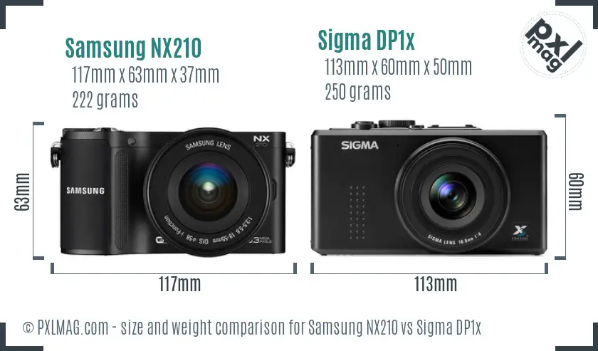 Samsung NX210 vs Sigma DP1x size comparison