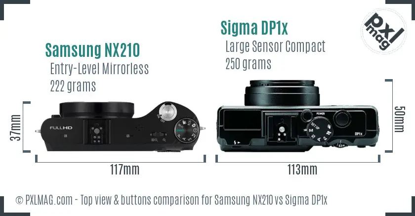 Samsung NX210 vs Sigma DP1x top view buttons comparison