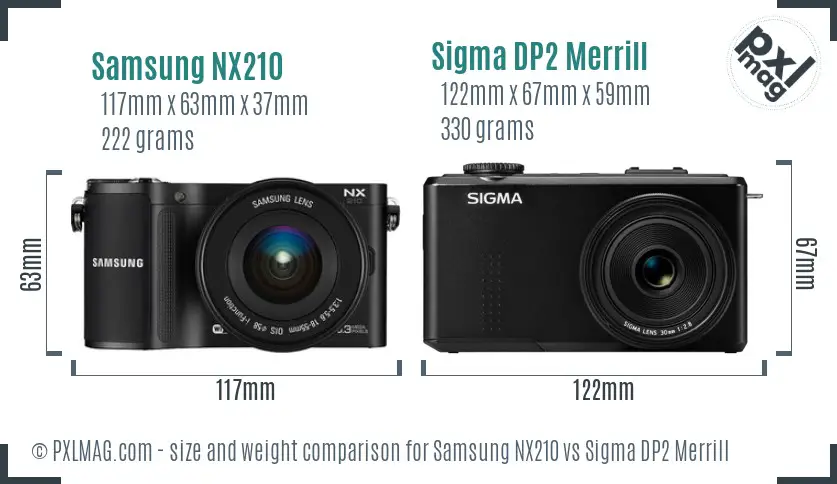 Samsung NX210 vs Sigma DP2 Merrill size comparison