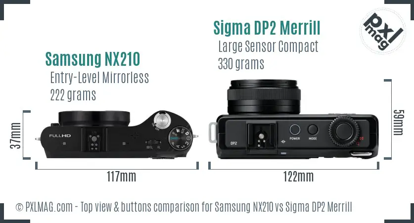 Samsung NX210 vs Sigma DP2 Merrill top view buttons comparison