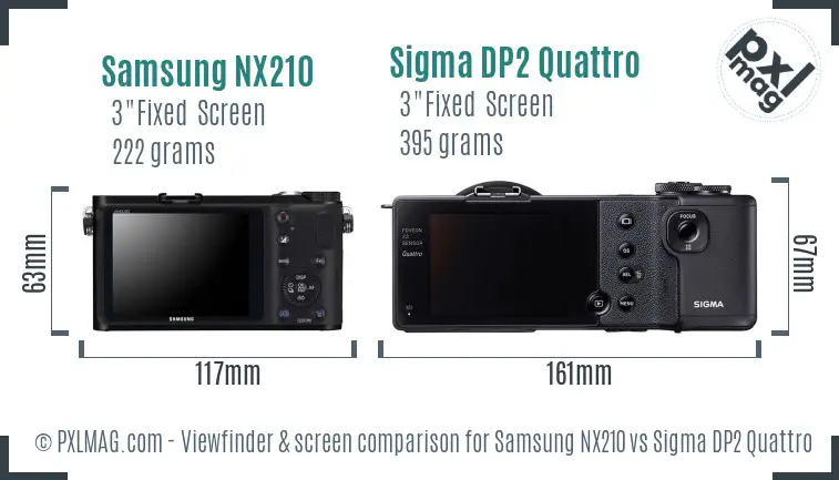 Samsung NX210 vs Sigma DP2 Quattro Screen and Viewfinder comparison