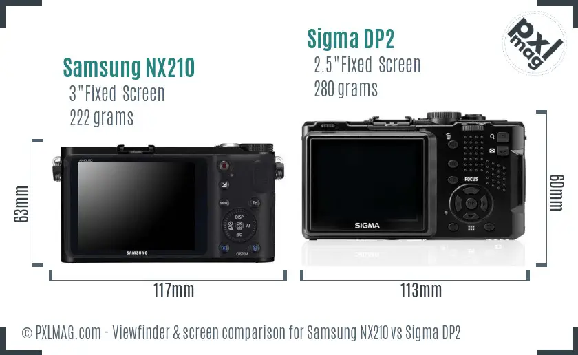 Samsung NX210 vs Sigma DP2 Screen and Viewfinder comparison