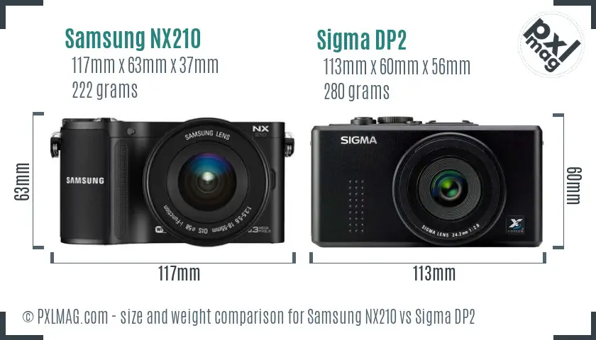 Samsung NX210 vs Sigma DP2 size comparison
