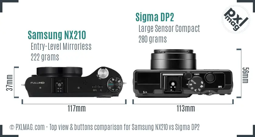 Samsung NX210 vs Sigma DP2 top view buttons comparison