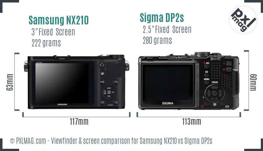 Samsung NX210 vs Sigma DP2s Screen and Viewfinder comparison
