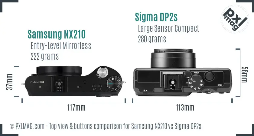 Samsung NX210 vs Sigma DP2s top view buttons comparison