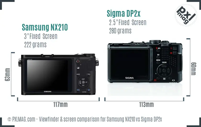Samsung NX210 vs Sigma DP2x Screen and Viewfinder comparison