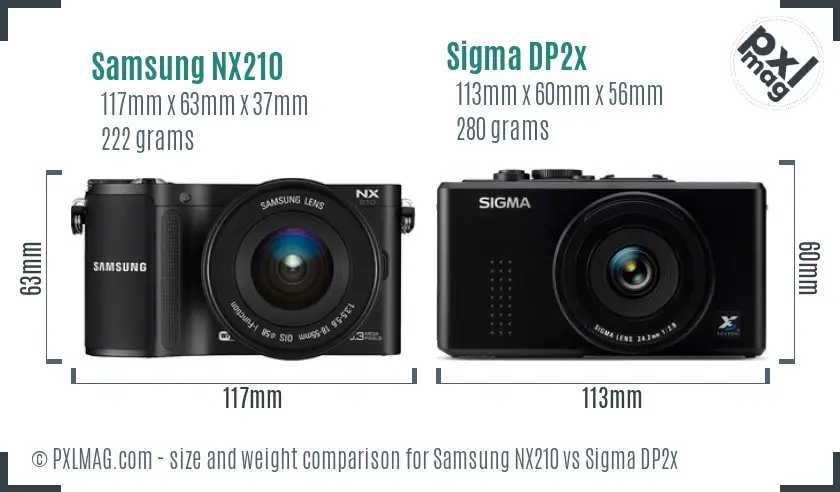 Samsung NX210 vs Sigma DP2x size comparison