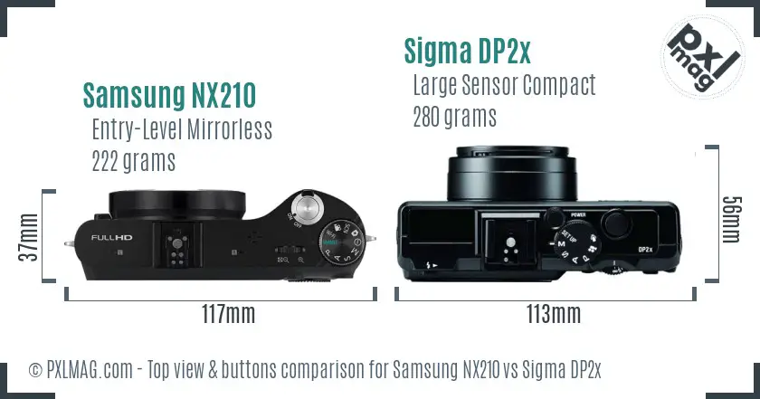 Samsung NX210 vs Sigma DP2x top view buttons comparison
