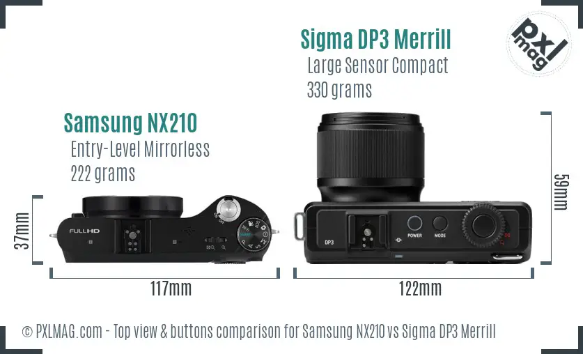 Samsung NX210 vs Sigma DP3 Merrill top view buttons comparison