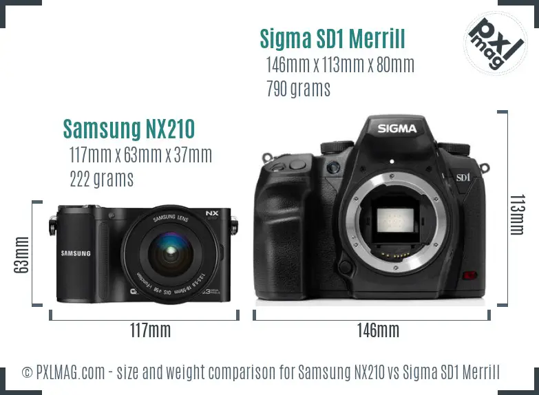 Samsung NX210 vs Sigma SD1 Merrill size comparison