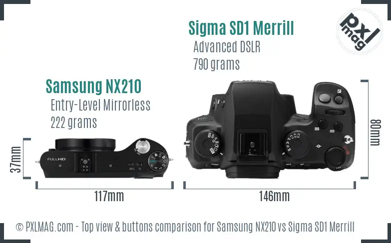 Samsung NX210 vs Sigma SD1 Merrill top view buttons comparison