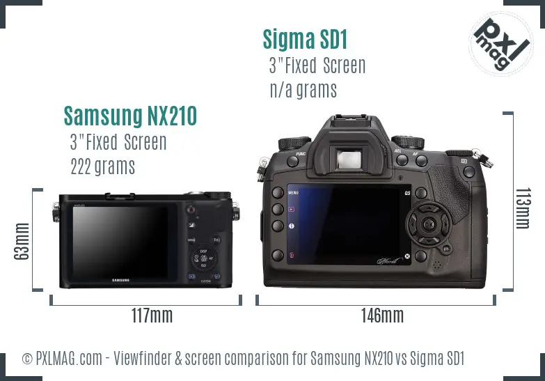 Samsung NX210 vs Sigma SD1 Screen and Viewfinder comparison
