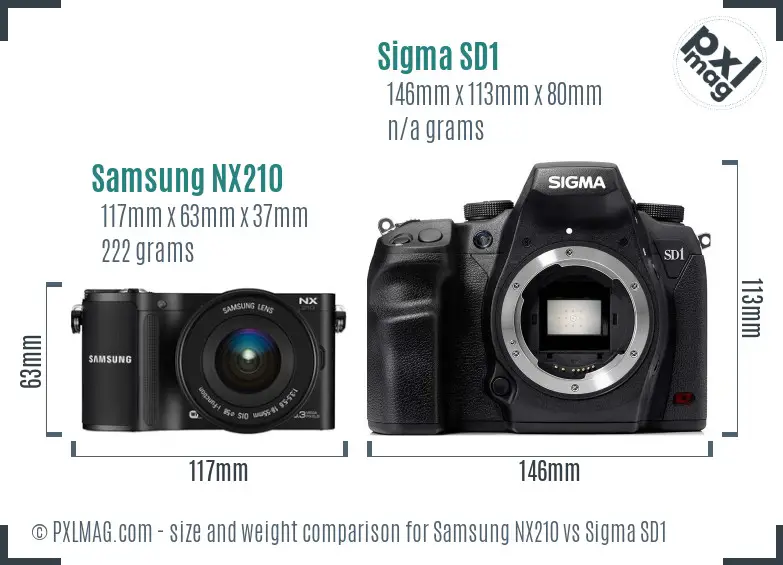 Samsung NX210 vs Sigma SD1 size comparison