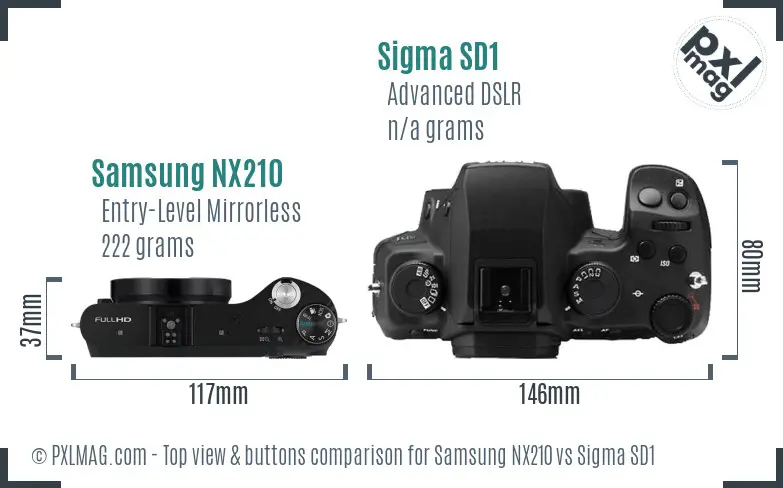 Samsung NX210 vs Sigma SD1 top view buttons comparison
