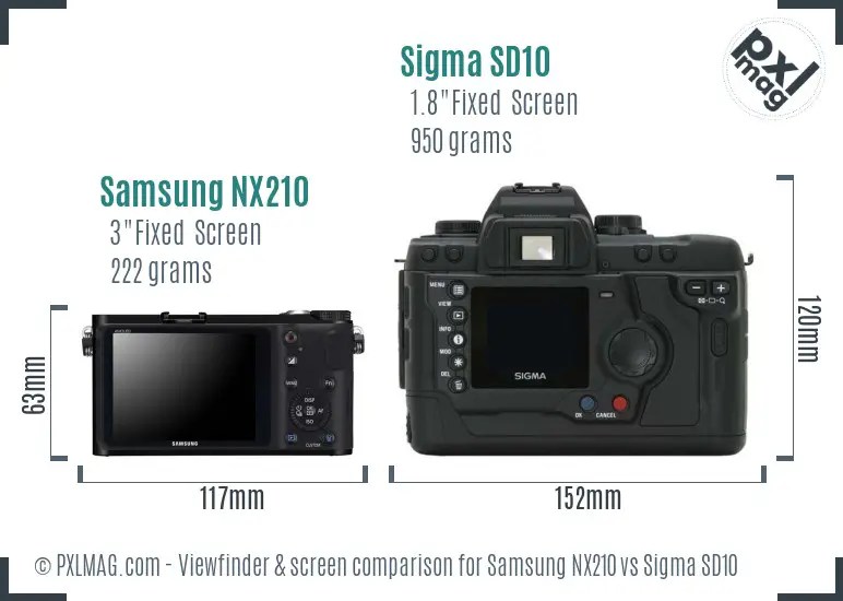 Samsung NX210 vs Sigma SD10 Screen and Viewfinder comparison