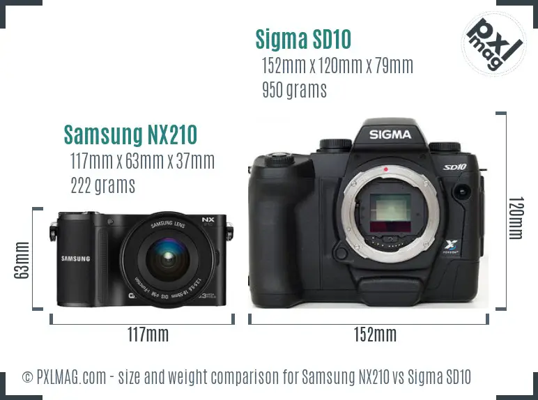 Samsung NX210 vs Sigma SD10 size comparison