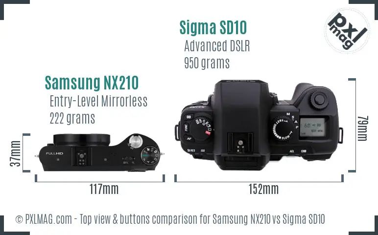 Samsung NX210 vs Sigma SD10 top view buttons comparison