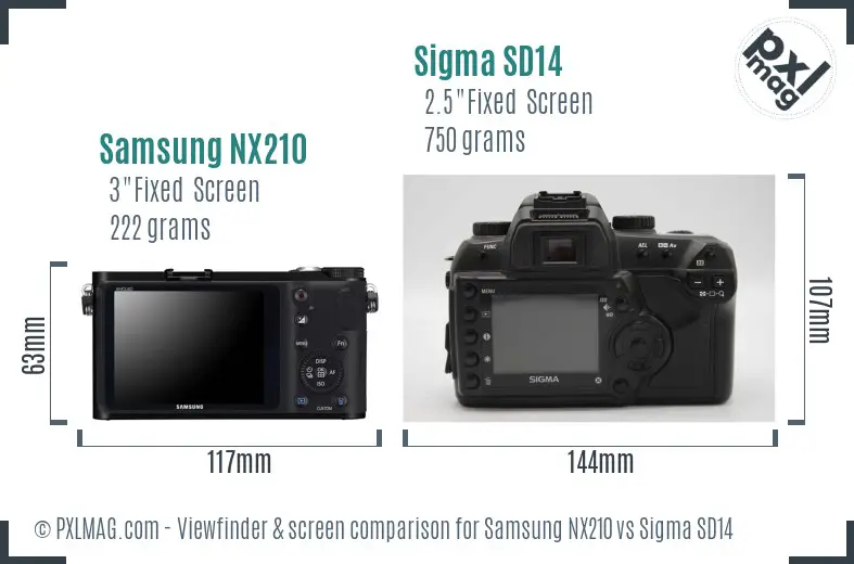 Samsung NX210 vs Sigma SD14 Screen and Viewfinder comparison