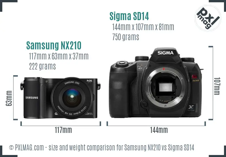 Samsung NX210 vs Sigma SD14 size comparison