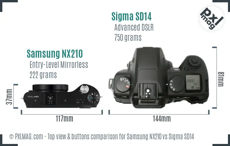 Samsung NX210 vs Sigma SD14 top view buttons comparison