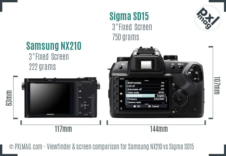 Samsung NX210 vs Sigma SD15 Screen and Viewfinder comparison